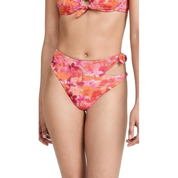 L* Space Red Orange Into The Tropics Floral Jack Bitsy Swim Bottom Women L NEW